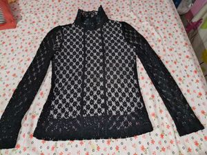 Elegant Black Lace Turtleneck Top