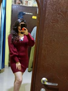 Maroon knitted woolen dress sale price