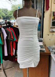 White Ruched Bodycon Mini Dress