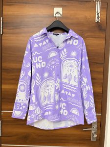 Lavender Printed Oversized Shirt – Women