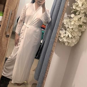 Satin Robe with Lace Sleeves