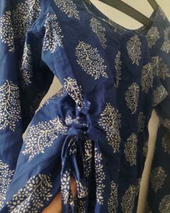 Stylish Blue Printed Cotton Kurta