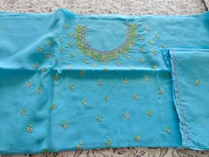 Blue Embroidered Dress Material