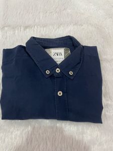 Zara Navy Blue Button-Down Shirt