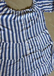 Blue and White Striped Off-Shoulder Top