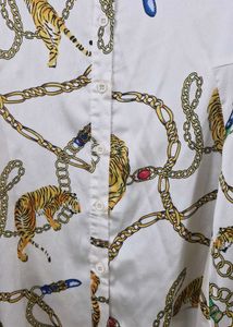 Chic Chain &amp; Tiger Print Button-Up Shirt