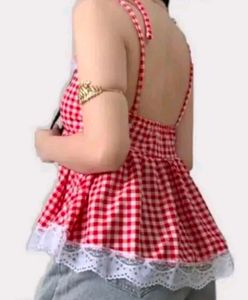 Red Gingham Babydoll Top