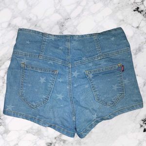 ✨⭐High Waist Star Printed Denim Shorts  XS/S  Blu