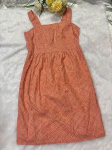 Coral Print Square Neck Dress