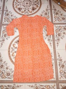 Elegant Orange Printed Cotton Suit Set with Dupatt
