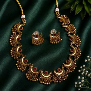 Antique Gold Plated Crescent Moon Necklace Set