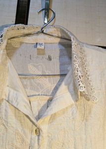 Cream Textured Button-Up Shirt