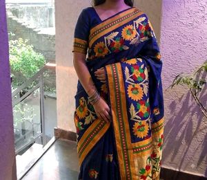 Beautiful Art Silk saree in navy blue