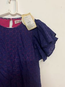 Girls Navy Blue Embroidered Gown