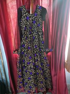 Black &amp; Purple Embroidered Anarkali Gown