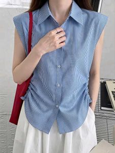 New with tag Korean Blue Striped Sleeveless Shirt