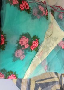 Beautiful Embroidered Teal Saree