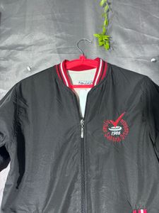 Black Bomber Jacket with Red Accents