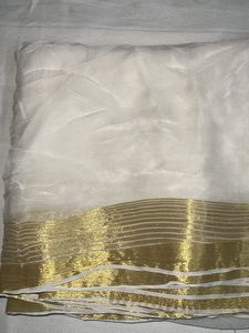 Elegant White Saree with Gold Border