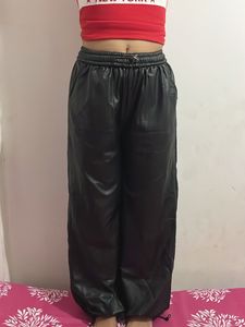 Black Faux Leather Joggers