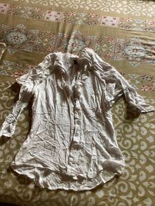 grab fast White Button-Up Shirt Lace Neck Detail