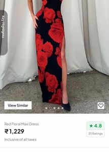Maxi Dress with Red Rose Print