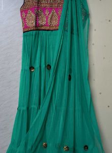Sky Blue &amp; Green Anarkali Dress  🌟