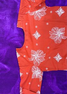 Orange Kurta Set with White Floral Print