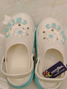 Cute White &amp; Teal Clogs with Flower Charms