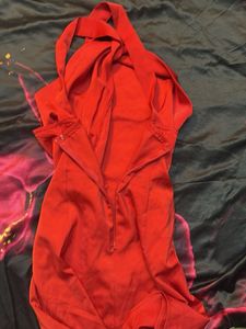 Satin one shoulder Red Mini Dress