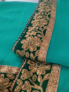 Beautiful Teal Saree with Gold Embroidery
