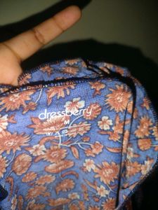 Chic Blue Floral Ruffle Neck Blouse