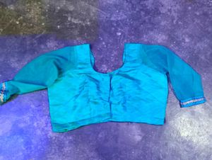 Teal Silk Blouse with Embellished Cuffs