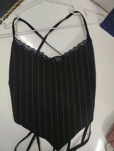 pintrestee Pinstripe Lace Trim Corset Top🌷
