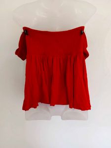 Red Smocked Bandeau Top