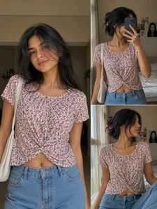 Floral Twist Front Cropped Top