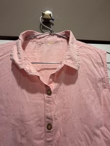 Pink Sleeveless Button-Down Dress