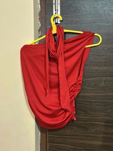 Red Halterneck Ruched Top