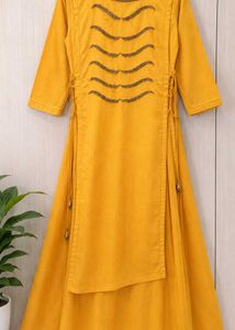 Mustard Yellow Designer A-Line Kurti Gown
