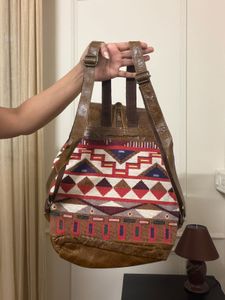 Boho Aztec Print Leather Backpack