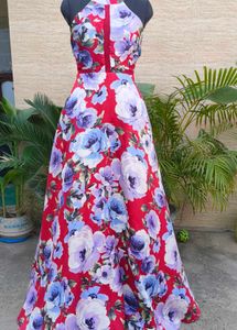 Beautiful Floral Print Halter Neck Dress