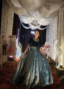 Teal Blue Brocade Lehenga Set
