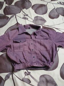 Purple Cropped Button-Up Shirt