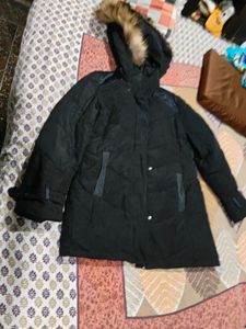 Black Puffer Jacket with Hood winter thick