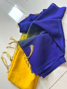 Stunning Ombre Blue &amp; Yellow Georgette Saree