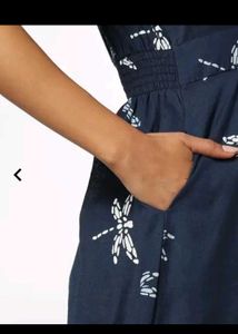 Navy Blue Dragonfly Print Midi Dress