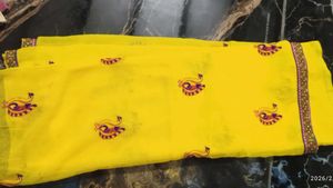 Bright Yellow Designer Saree