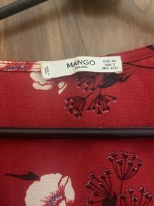 Mango Red Floral Print V-Neck Top