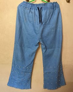 Pearl Embellished Denim Capris