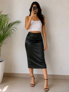 Sleek Satin Midi Skirt